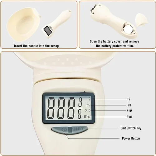 Vista 3 de Cuchara medidora de alimentos, cuchara medidora digital, balanza de cuchara de pesaje de 28.22 oz/0.00 oz de alta precisión con pantalla LCD