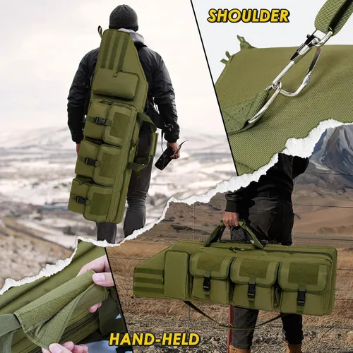 Vista 7 de DULCE DOM - Funda doble para rifle de 38 42 44 pulgadas, funda táctica suave para campo de tiro, divisor móvil para 1 o 2 engranajes, múltiples