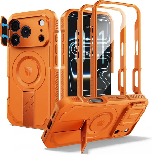 Vista 80 de Dexnor - Funda para iPhone 12 & iPhone 12 Pro con tapa deslizante para cámara, soporte ajustable y protector de pantalla integrado, carcasa