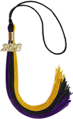 Vista 28 de Endea - Borla de graduación de triple color con gota de fecha dorada (negro/dorado/granate, 2020)