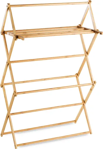 Vista 3 de Bartnelli Rejilla de Secado de Ropa de Bambú para Ropa, Secador de Ropa de Madera, Extremadamente Estable, Resistente, Plegable, Ahorra Espacio