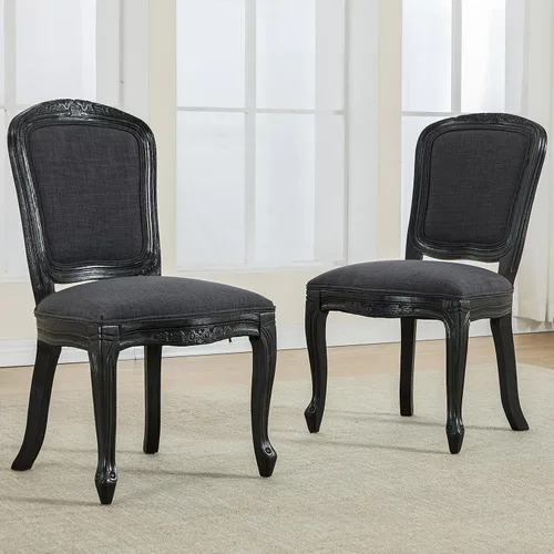 Vista 30 de Kmax Sillas de comedor estilo granja, patas de madera marrón, elegantes sillas de cocina copetudas, sillas de dormitorio francesas desgastadas