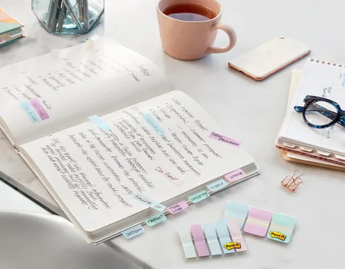 Vista 3 de Post-it pestañas, 625 in Sólido, Aqua, Lima, Amarillo, Rojo, 10/Color, 40/Dispensador (676-ALYR)