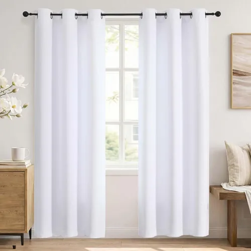 Vista 68 de Simplebrand Cortinas blancas puras de 96 pulgadas de largo para oscurecer la habitación, juego de 2 paneles para dormitorio/sala de estar, bloqueo