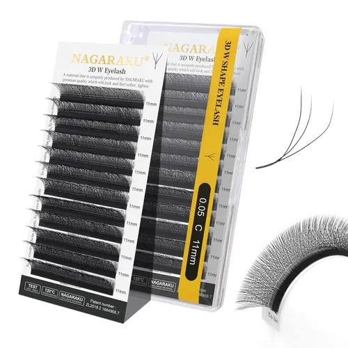 Vista 446 de NAGARAKU Extensión de pestañas en forma de W 3D con volumen en racimo, abanico prefabricado, pestañas postizas de visón sintético mate negro