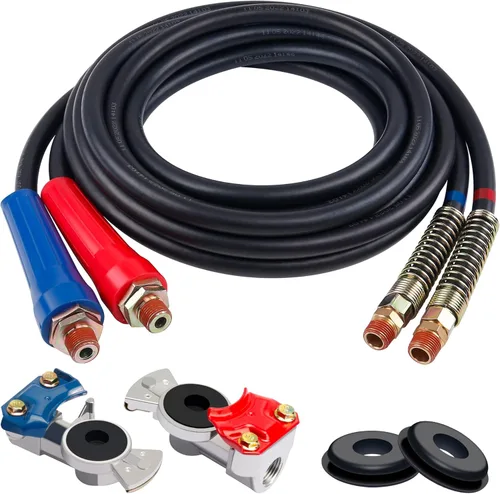 Vista 8 de Conjunto de manguera de línea de aire, manguera de aire de goma de 12 pies con agarre, sellos Galdhand y Gladhand, líneas de aire resistentes