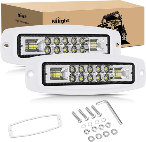 Nilight Vaina de luz LED de montaje empotrado, 2 unidades, haz combinado de 2 cápsulas LED de 16 ledes-carcasa blanca