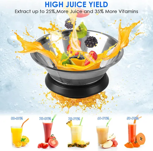 Vista 5 de TeqHome Máquinas exprimidoras, extractor centrífugo de jugo de 1000 W con canal de alimentación más grande de 3.2 pulgadas, ajuste de 3 velocidades