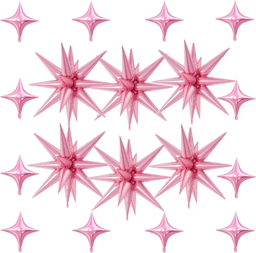 Vista 28 de 18 globos de estrella rojos y plateados, globos plateados y rojos con 6 globos de estrella en explosión de 22 pulgadas, 12 globos de aluminio