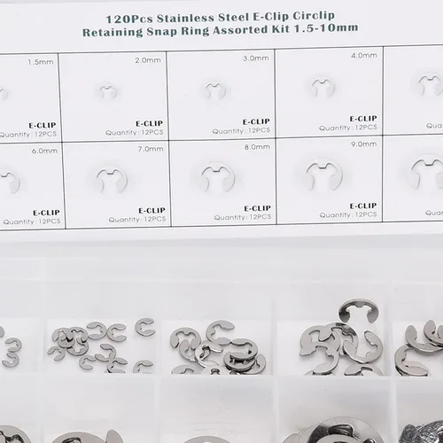Vista 6 de Gaeirt Arandela de clip E, anillos de presión E Clip E Clip Circlip Surtido Kit de acero inoxidable premium para ejes y otras piezas móviles