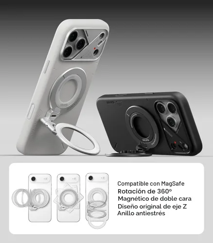 Vista 2 de Aulumu G09 Anillo Magnético de Agarre Rotación Omnidireccional Compatible con MagSafe Construcción de Aleación de Aluminio Conexión