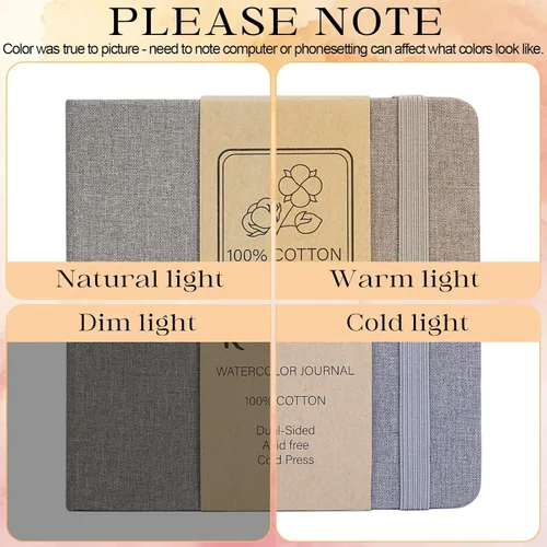 Vista 9 de Cuaderno de Bocetos de Acuarela, 5.5" x 5.5" Libros de Bocetos Artista Cuaderno de Papel de Acuarela de Algodón, Cubierta de Lino con Pluma de Agua