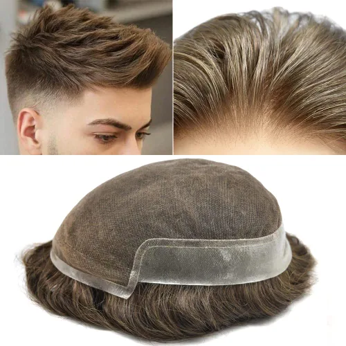 Vista 65 de Tupé de encaje suizo para hombres, piezas de cabello humano real, encaje frontal, sistema de reemplazo de cabello tipo tupé, nudo blanqueado, línea