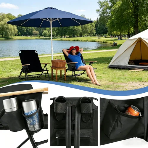 Vista 7 de Backpack Beach Chair for Adults, Portable Folding Camping Chair with 5-Position Reclining, Headrest, Cup Holder & Zipper Pouch, Lightweight Recliner
