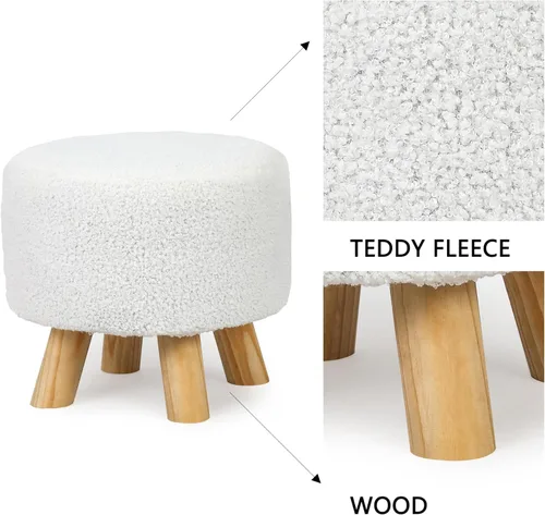 Vista 29 de Asense Taburete otomano redondo pequeño con reposapiés acolchado de tela con patas de madera antideslizantes (multicolor, tela)