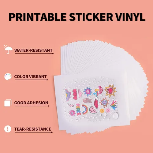 Vista 3 de HTVRONT - Vinilo imprimible para impresoras de inyección de tinta y láser - 10 hojas de papel adhesivo de vinilo imprimible blanco brillante. El
