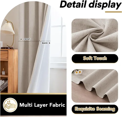 Vista 62 de Primitive - Cortinas opacas 100 % de lino texturizado natural para dormitorio, sala de estar, cortinas para ahorra energía, tela de arpillera