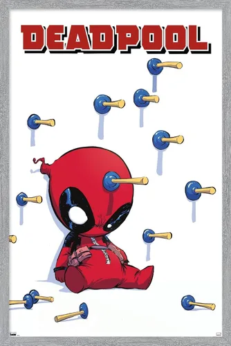 Vista 17 de Trends International Marvel Comics Deadpool - Póster de pared de dardos, 22.4 pulgadas de largo x 14.7 W, versión enmarcada de madera de granero