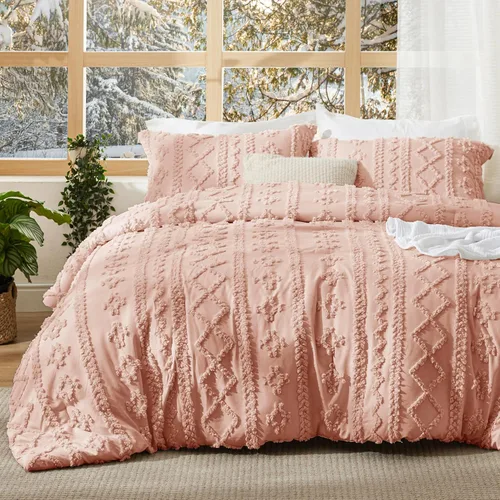 Vista 24 de Bedsure Juego de colcha acolchada bohemio y empenachado, beige, GentleSoft™, 2 piezas, estilo rústico desgastado, pero chic, bordado, regalo mujer