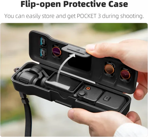 Vista 2 de Funda impermeable de viaje para DJI Osmo Pocket 3 Creator Combo Accesorios con 3 ranuras magnéticas para almacenamiento de filtro Cpl/Nd y 2 ranuras
