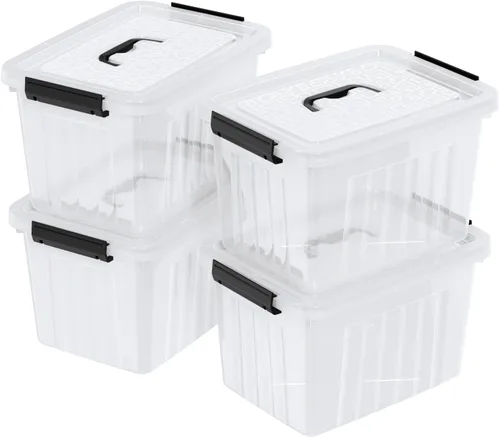 Vista 10 de Caja de almacenamiento transparente de 5 litros, caja de plástico con cierre de 4 unidades con tapa