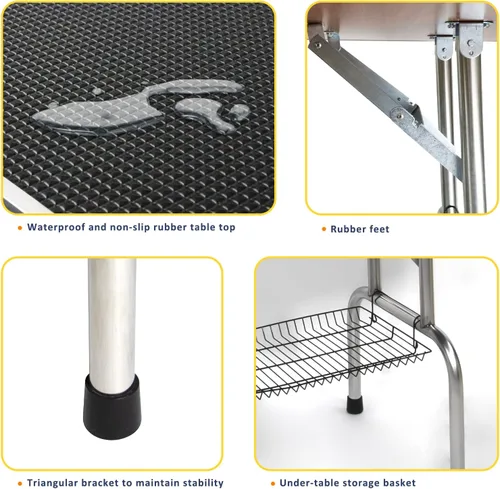 Vista 4 de ROOMTEC Mesa de aseo para perros de 36", estación plegable de baño para mascotas con brazo de altura ajustable/lazo/bandeja de malla