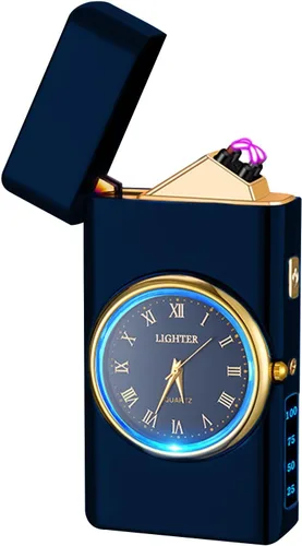 Vista 11 de Encendedor eléctrico con reloj YOZWOO USB recargable con luz LED, encendedores de plasma de doble arco con pantalla LED de alimentación para velas