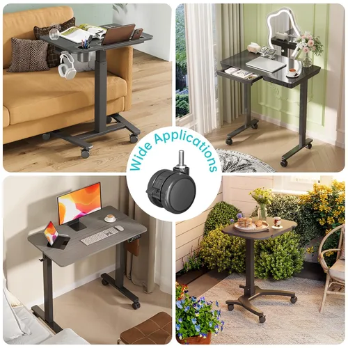 Vista 6 de Ruedas de escritorio de pie, ruedas M8 con bloqueo, juego de 4, ruedas giratorias de nailon roscado de 2 pulgadas con vástago de 5/16 pulgadas, cada