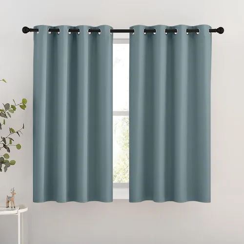 NICETOWN Cortinas opacas de color azul grisáceo para dormitorio, aislamiento térmico, con ojales, tratamientos de ventana sólidos, ahorro de