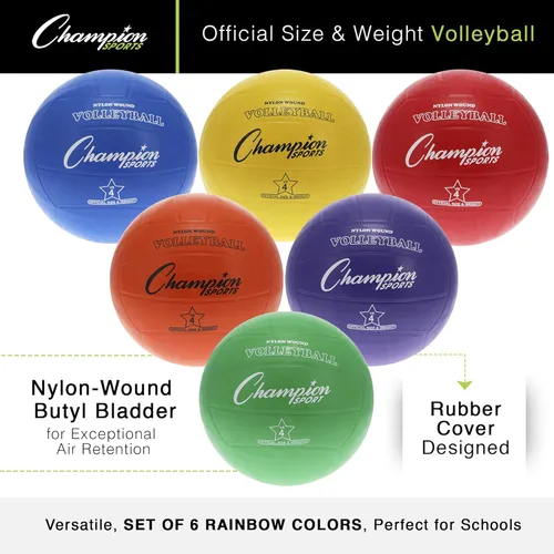 Vista 2 de Champion Sports Rubber Volleyballs – Durable Official Size Balls for Game & Practice Use, Indoor/Outdoor Play