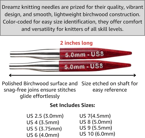 Vista 2 de KnitPro Dreamz - Mini juego de agujas circulares de tejer de 2 pulgadas, tamaño 2.5, 4, 5, 6, 7, 8, 9, 10 intercambiables, 4 cables, 4 tapas, 2