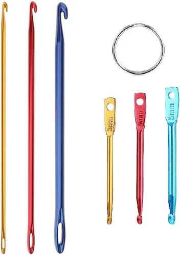 Vista 2 de Zuoyou Kit de gancho de ganchillo con mini gancho de ganchillo, aguja de tejer afgana tunecina de aluminio con ojo