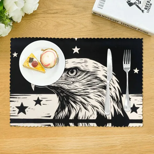 Vista 3 de Rectangular Placemats Set of 4, Heat Resistant Black Eagle Printed Kitchen Dining Table Mats