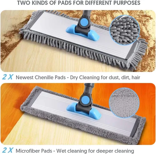 Vista 2 de MANGOTIME Trapeador de polvo de microfibra para suelos de madera dura, limpieza de suelos secos para madera, azulejos, vinilo, laminado, mopa plana