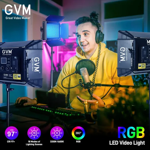 Vista 4 de GVM - Luz de video LED RGB con 3 cajas de luz, 680RS, 3 paquetes de luces de estudio de 50 W con control Bluetooth, iluminación de fotografía