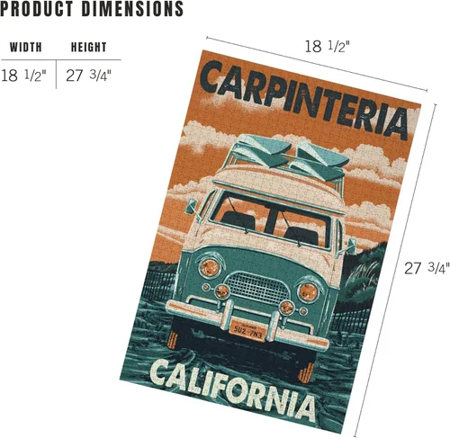Vista 5 de Lantern Press Carpinteria, California, Letterpress, Camper Van 1000 Piece Jigsaw Puzzle for Adults, Made in USA with Reference Poster