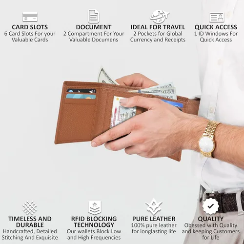 Vista 4 de ESTALON Slim RFID Wallets for Men - Genuine Leather Front Pocket Trifold Wallet