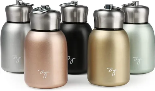 Vista 5 de Mini botella de agua de acero inoxidable de 12 onzas, pequeña botella de agua aislada al vacío, a prueba de fugas, botella de agua caliente y fría