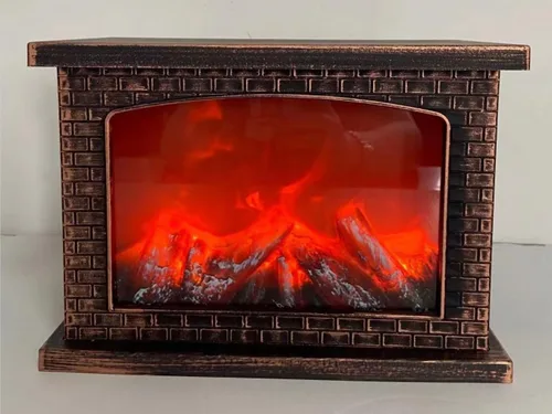 Vista 24 de Farol de chimenea pequeño y acogedor tradicional realista con efecto de llama de leña, luz LED, estilo carbón, lámpara de mesa