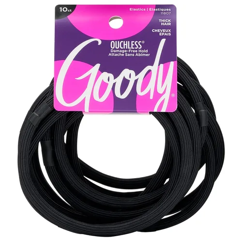Goody Ouchless XL y ligas elásticas extra gruesas - Ligas para el cabello negras para mujer, sin daños, agarre fuerte para cabello grueso, estilos