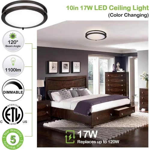 Vista 3 de hykolity - Lámpara de techo LED de 10 pulgadas de montaje empotrado, 17W 1100lm, luces de techo ajustables de 2700K/3000K/3500K/4000K/5000K