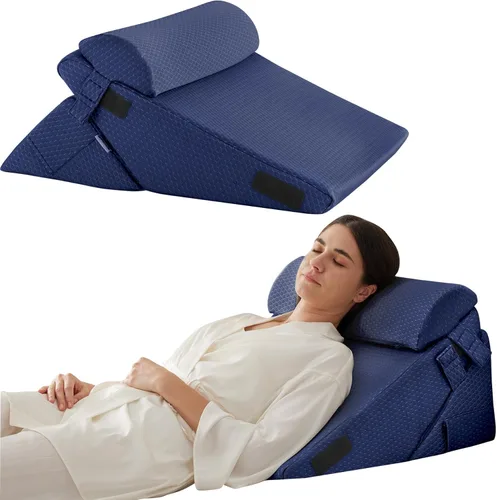 Vista 25 de Bedluxe Juego de 3 almohadas de cuña ajustables de espuma viscoelástica poscirugía para espalda, cuello, alivio del dolor de piernas, cuña de Beige