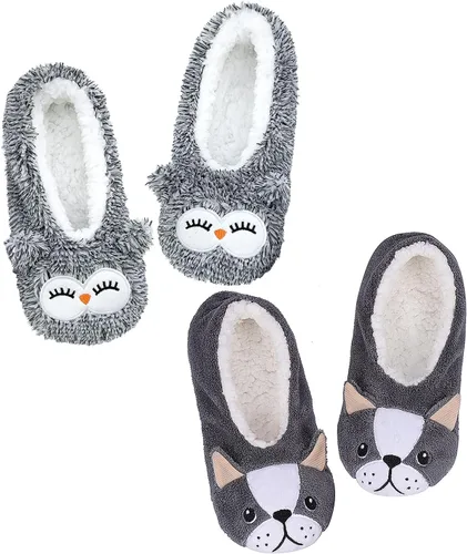 Vista 12 de DICUIRD - Calcetines tipo pantufla para mujer, de corte bajo, cómodos y cálidos, antideslizantes para dormitorio Oso