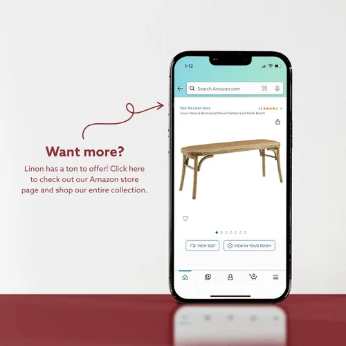 Vista 14 de Linon Banco Hank de madera curvada blanca con asiento de ratán tejido natural