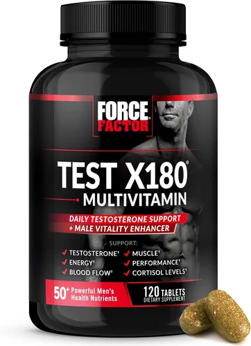 Force Factor Multivitamínico Test X180, multivitamínico de apoyo de testosterona para hombres con más de 50 ingredientes nutricionales y 13