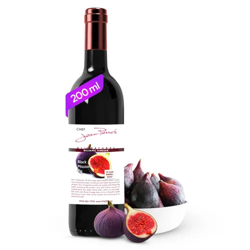 Chef Jean Pierre's - Vinagre balsámico italiano – 6.8 fl oz (7 onzas) rico sabor a higo de misión negra, 18 años de crianza tradicional en barril –