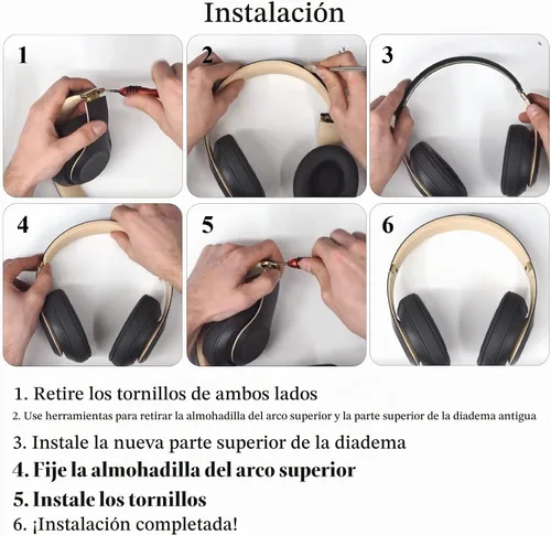 Vista 6 de Studio Pro - Kit de reparación de accesorios de repuesto para diadema Beats Studio 3 modelo A1914/Studio Pro 2023 modelo A2924, color negro