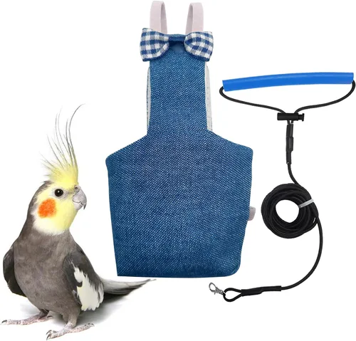 Vista 8 de VANFAVORI Arnés de pañales para pájaros, ropa de traje de vuelo con cuerda de correa voladora de 80 pulgadas para loros, conure, cacatúas, aves