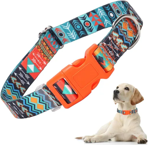 Vista 6 de Lindo collar de perro con patrones de flores verdes para perros machos y hembras, collares ajustables y cómodos para perros XS, pequeños, medianos