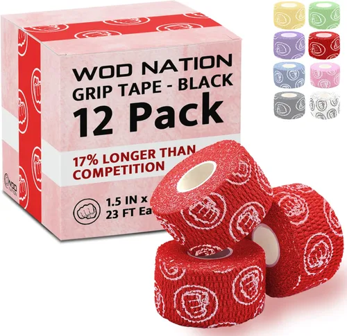 Vista 15 de WOD Nation Flexible Hook-Grip Athletic Tape – Easy-Tear, Sweat-Proof Thumb & Finger Strips for Weightlifting